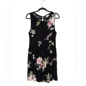 Eyeshadow Women’s XL Black Floral Sleeveless Fit & Flare Dress – Ruffle Trim